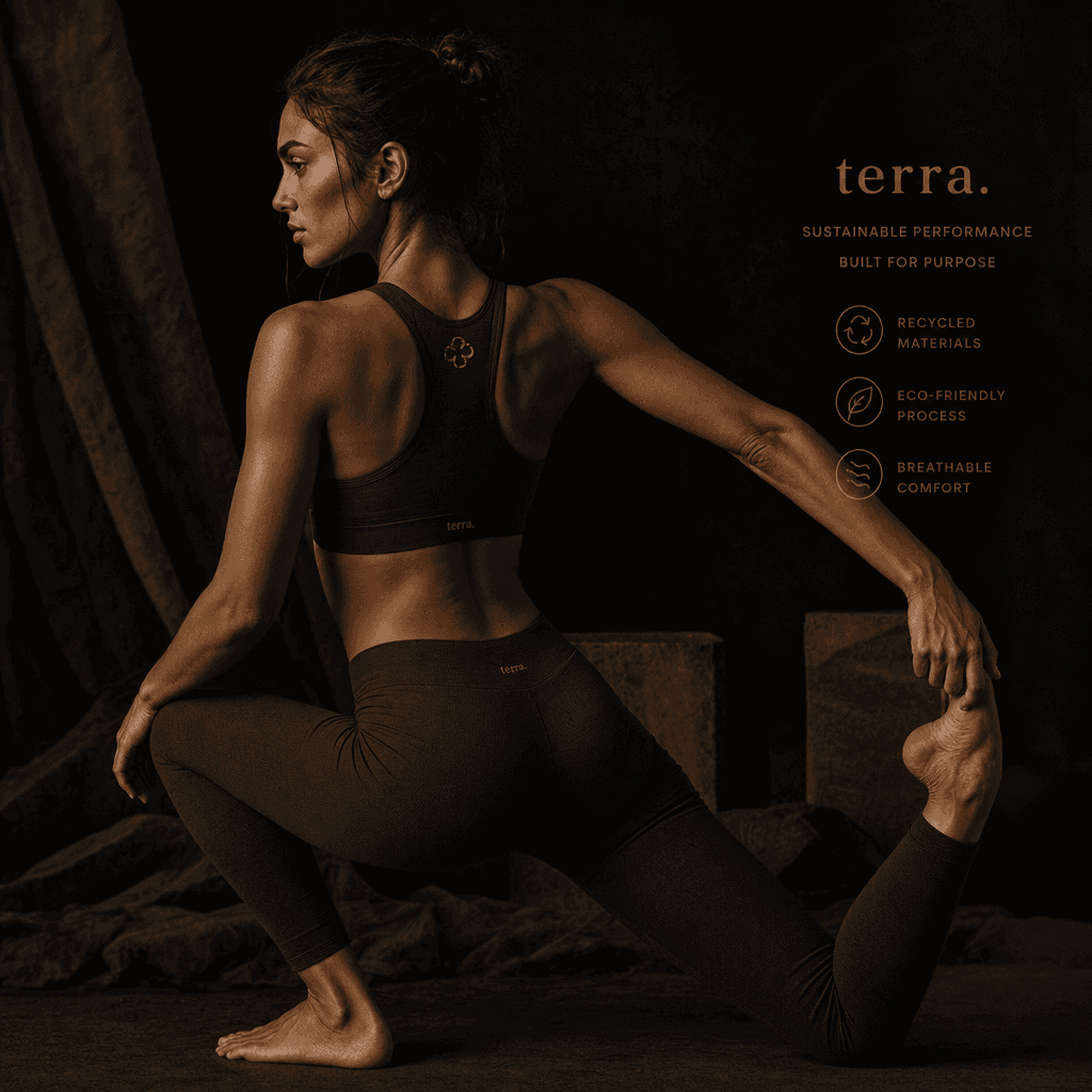 Athlete stretching in recycled activewear leggings showing fabric flexibility