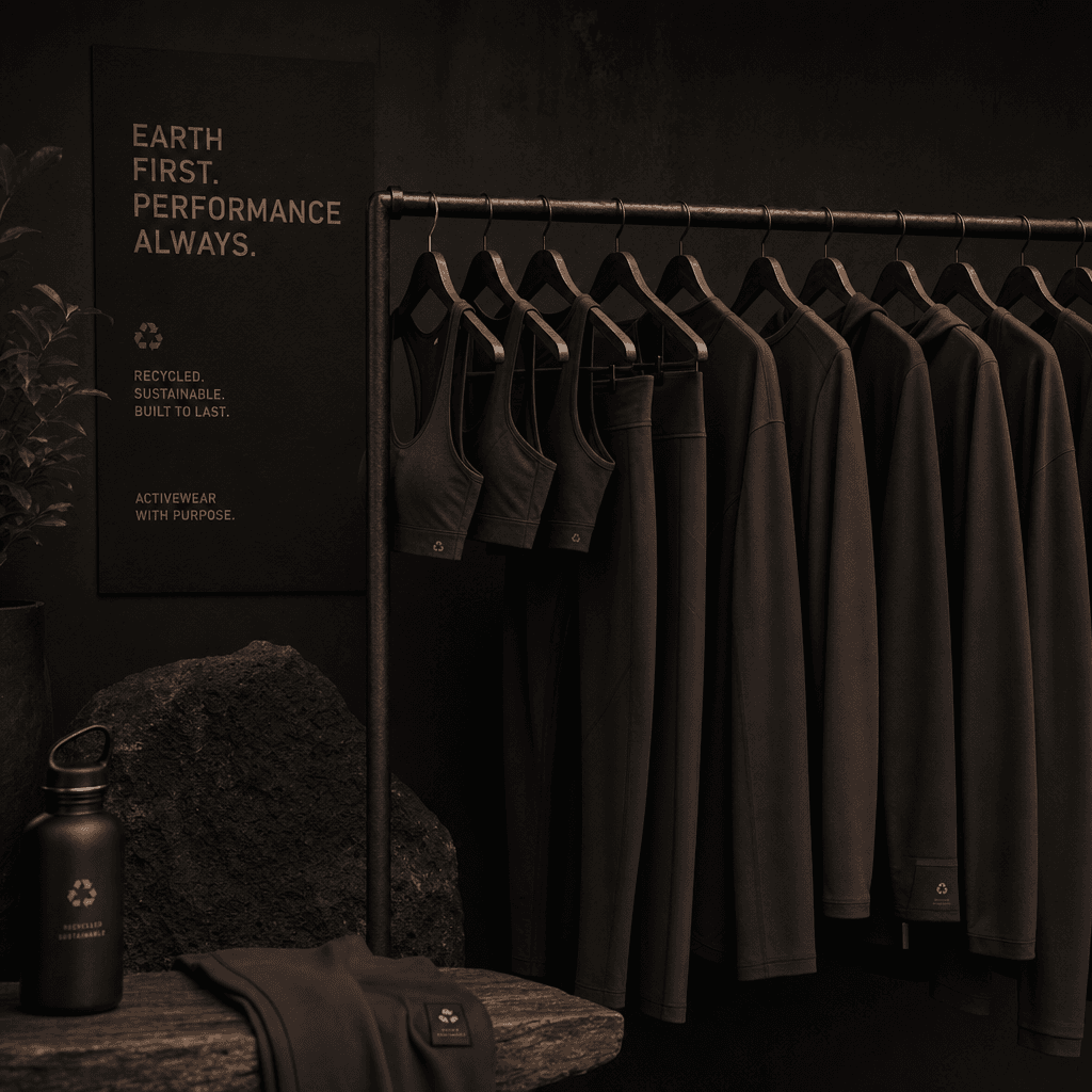 Grey-blue recycled material windbreaker hanging on rack in modern interior