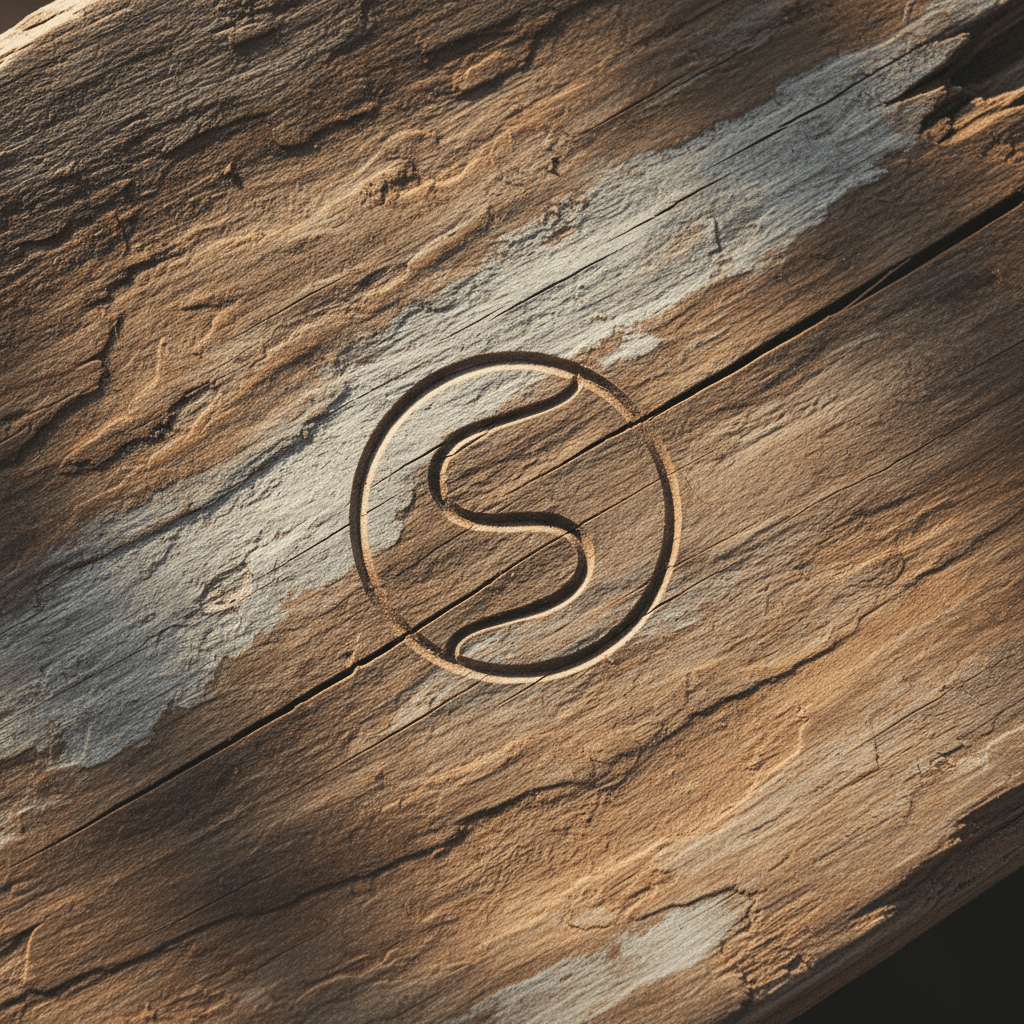 PentraWild logo etched into a driftwood slab