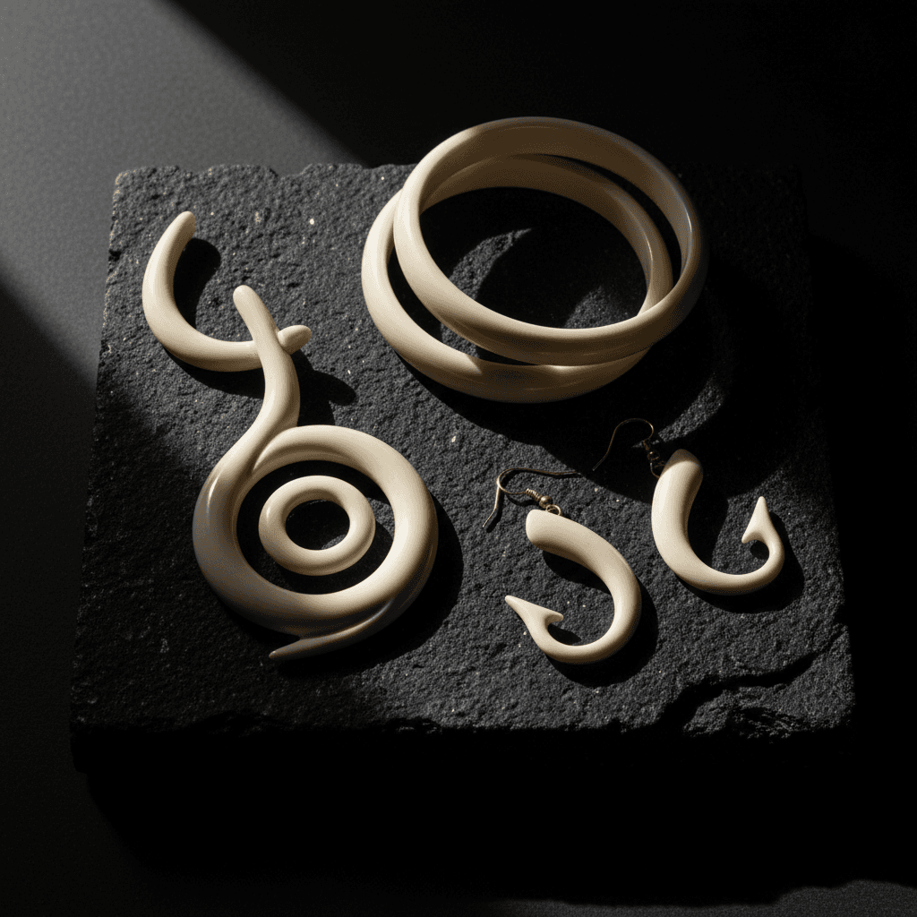 Bone jewelry on a dark surface