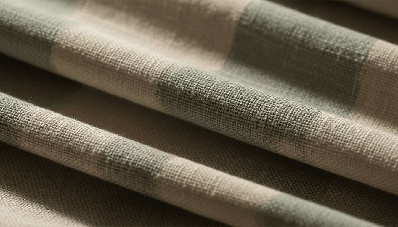 Close-up of sustainable eco-friendly fabric with visible natural weave texture and warm earth tones