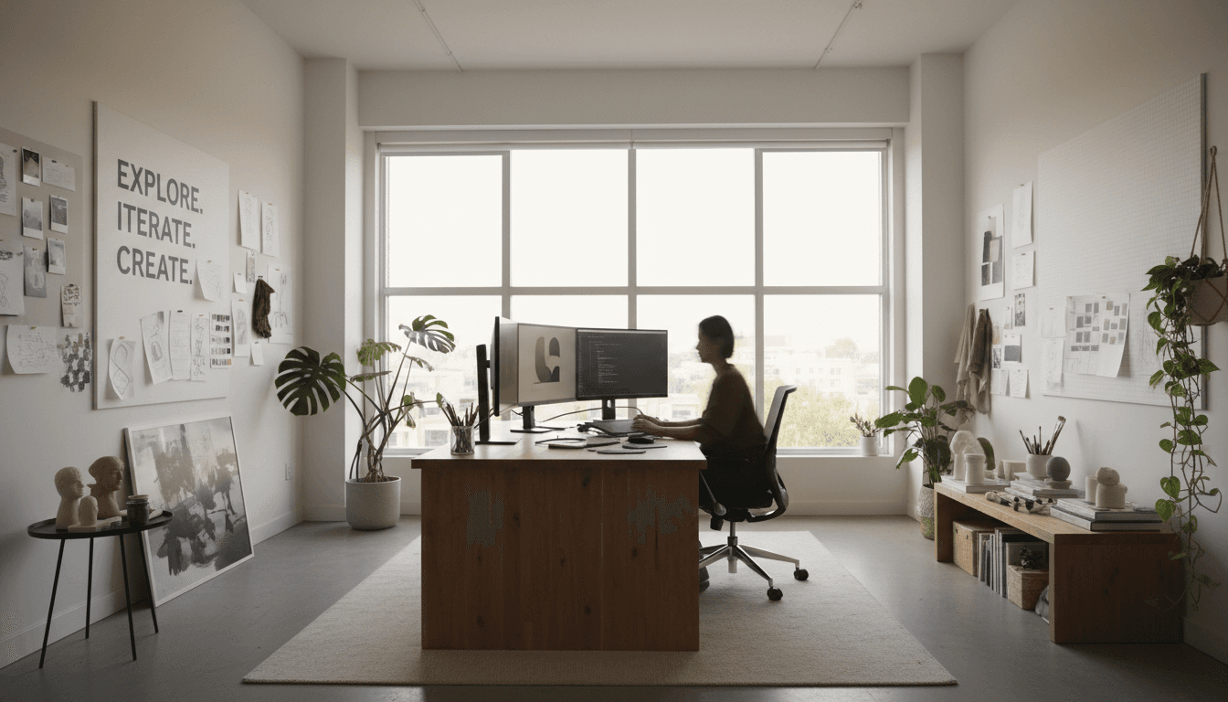 Full studio workspace with multiple work stations and tool organization